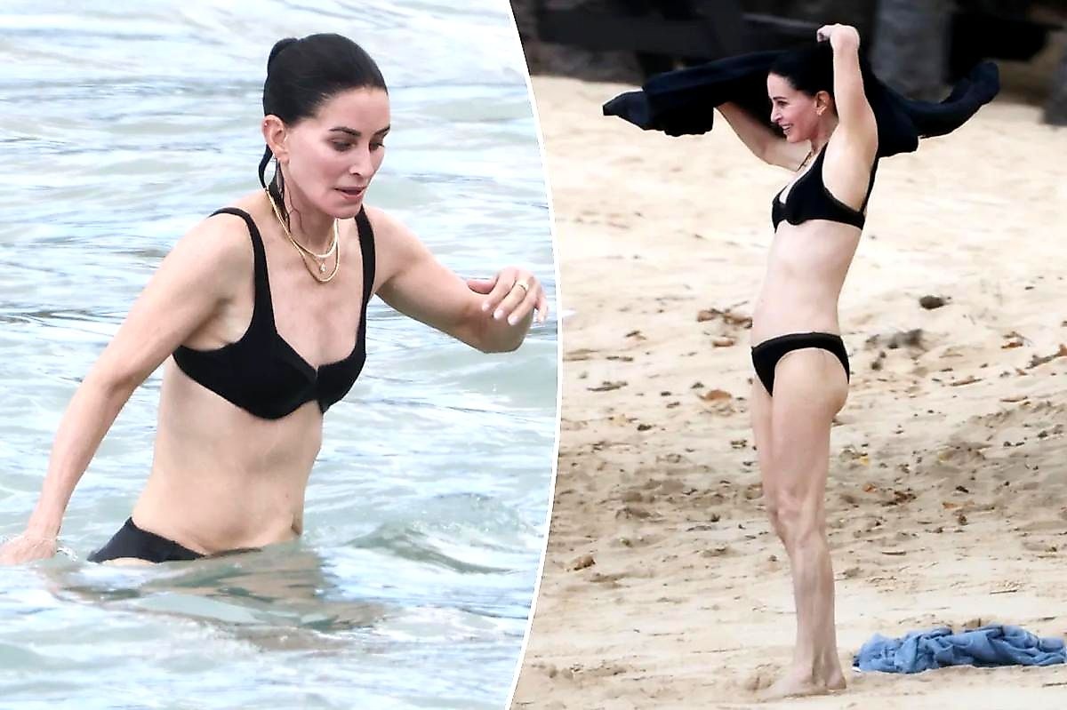 Courteney Cox 62 Turns Heads in Black Bikini on Hawaiian Beach