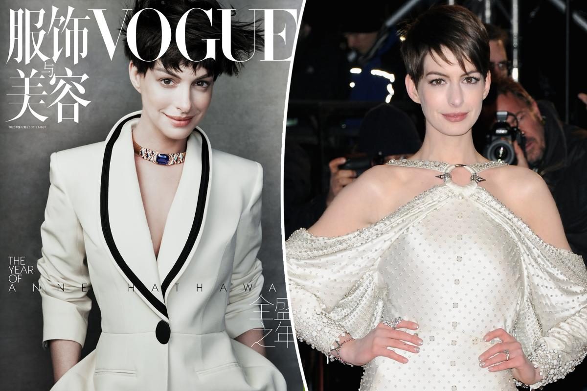 Anne Hathaway Shocks China With a Bold Pixie Cut, Louis Vuitton Blazer