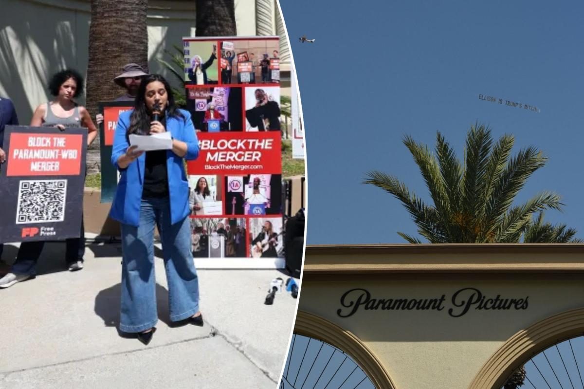 Plane flies crude anti‑Ellison banner over Paramount amid merger surge