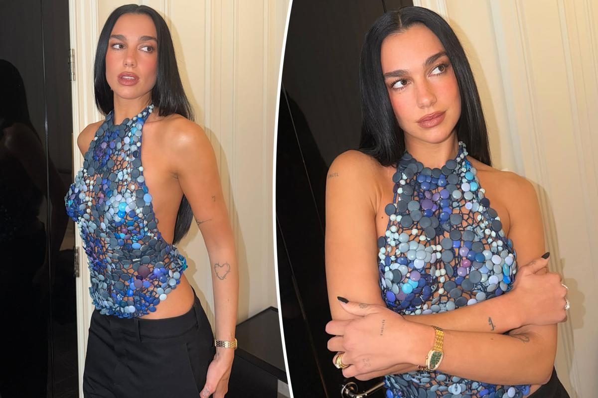 Dua Lipa unveils 740‑button halter, pairs with a $39,800 Bulgari watch
