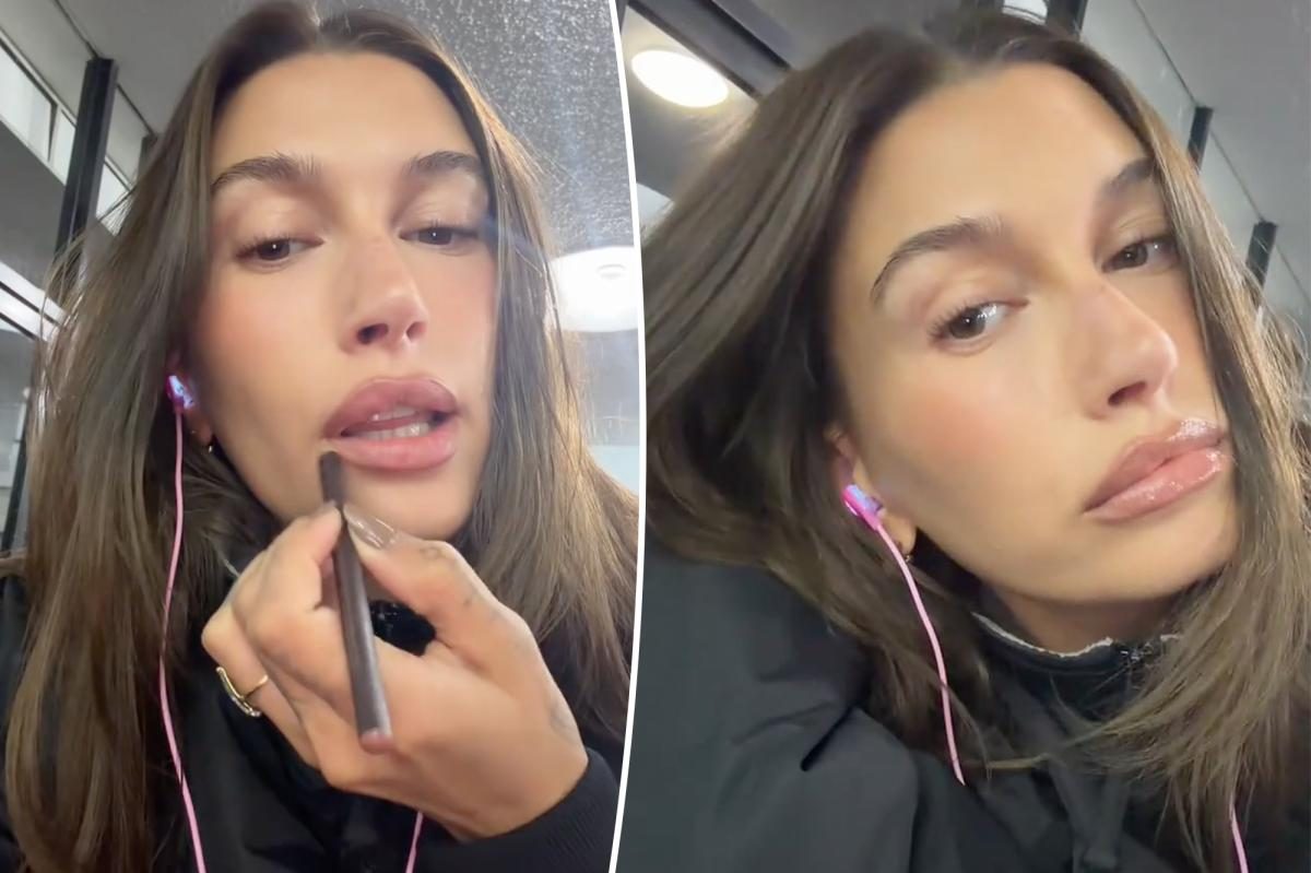 Hailey Bieber's espresso hair reveal flashes a jaw‑dropping lip duo