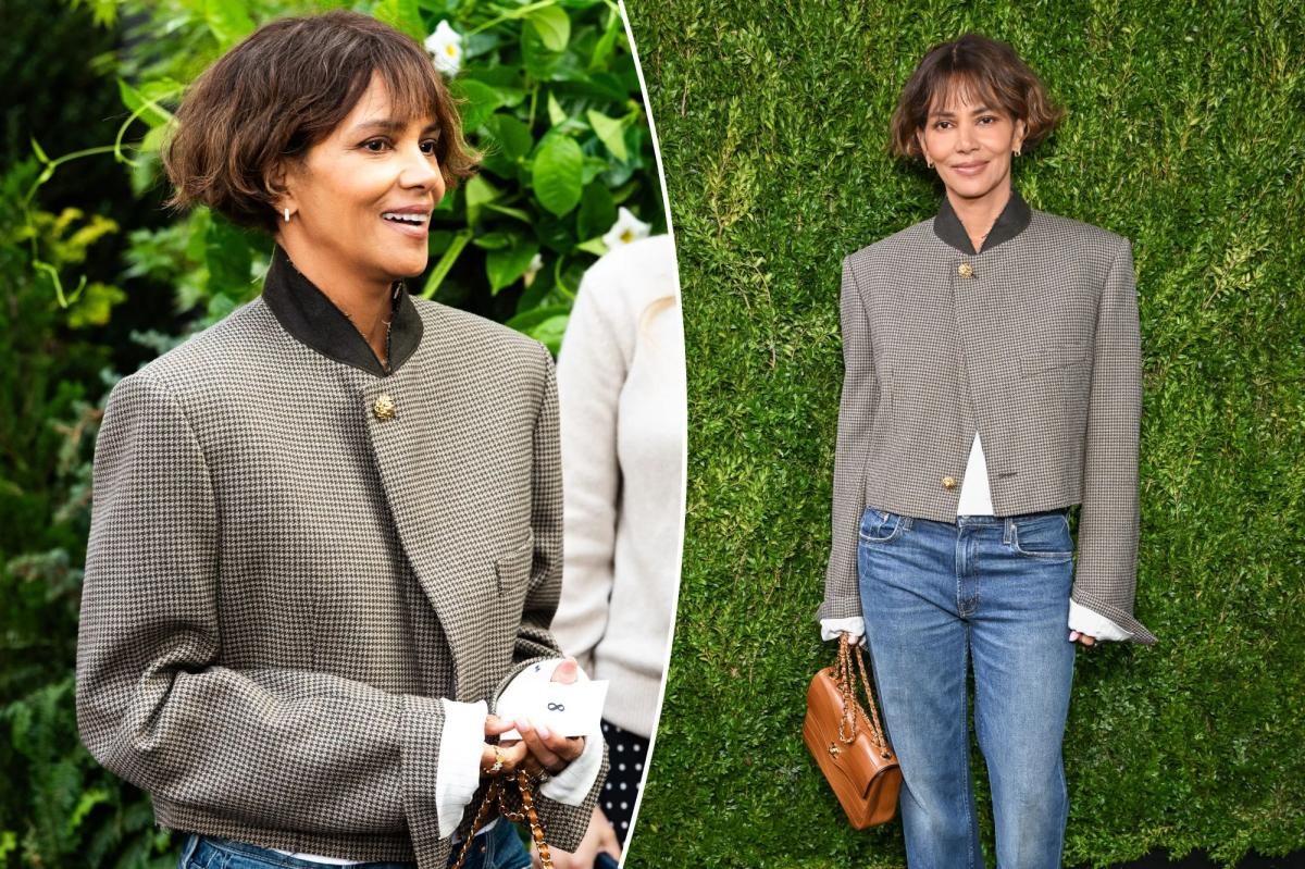 Halle Berry Shocks in Chanel Jacket & Sneak Jeans at Manhattan Lunch