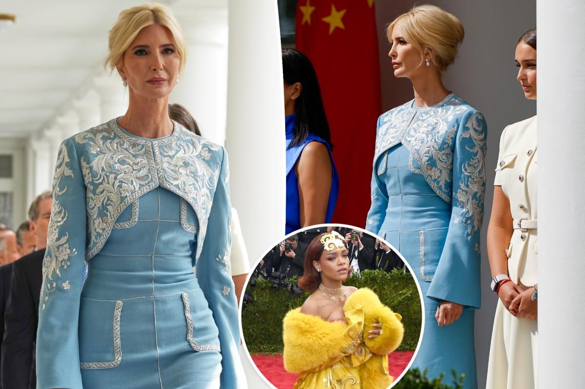 Ivanka Trump turns White House into runway in blue Guo Pei gown