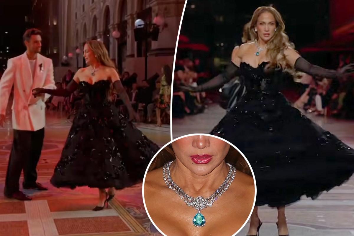 Jennifer Lopez dazzles Milan, flaunting a 74‑carat Paraiba tourmaline