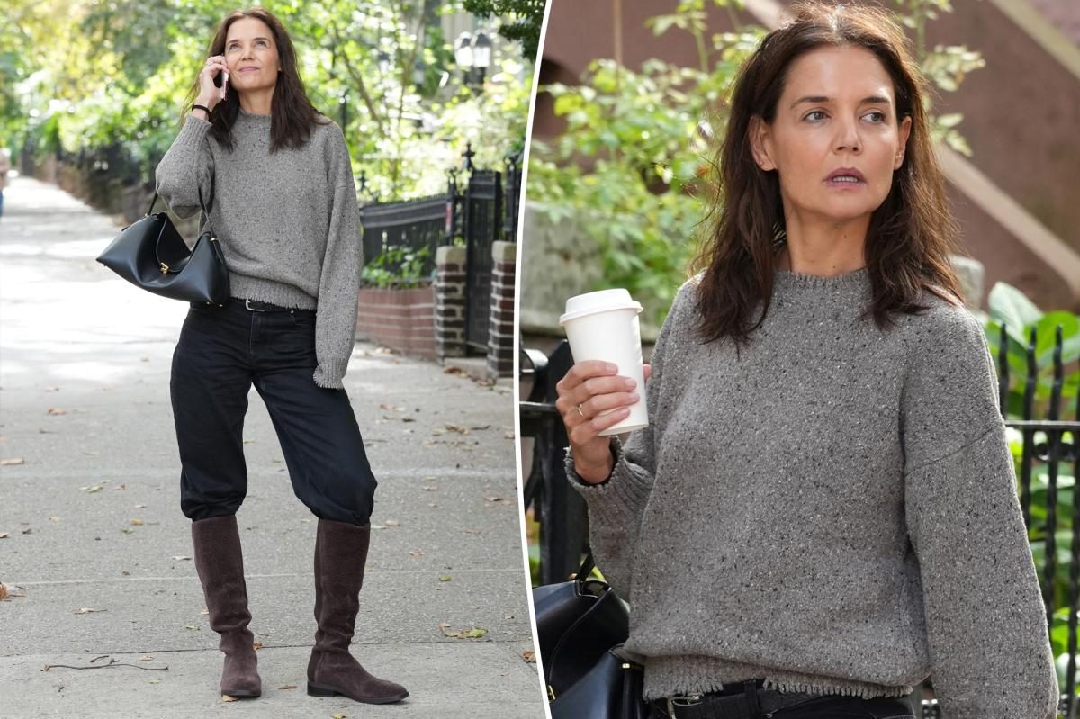 Katie Holmes shocks NYC with Viva Aida’s knee‑high water‑proof boots