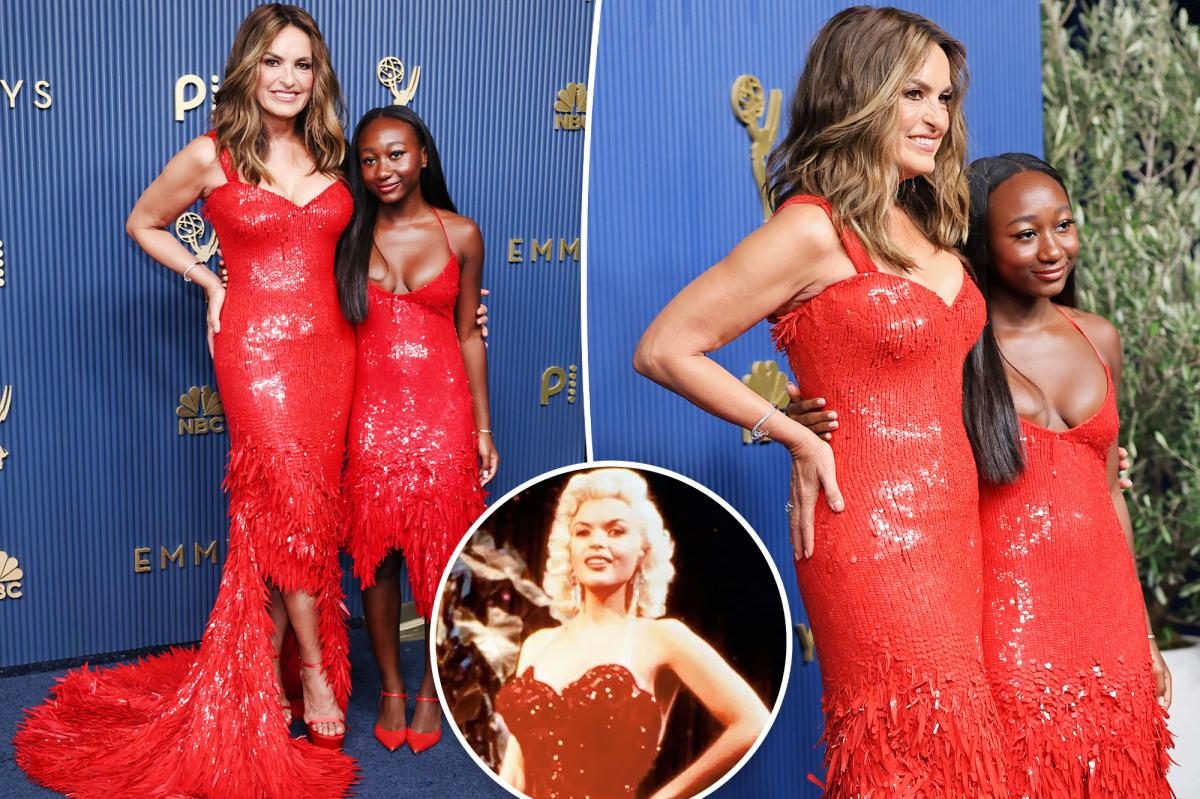 Mariska Hargitay & daughter Amaya blaze 2026 Emmys in ruby gowns