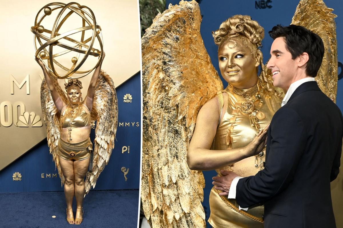 Meg Stalter Rocks a Life‑Sized Gold‑Painted Emmy on 2026 Red Carpet