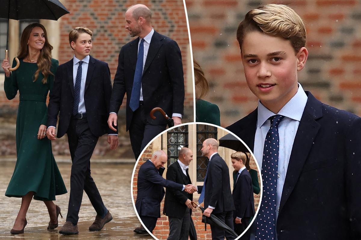 William watches Prince George step into Eton’s gates for first time