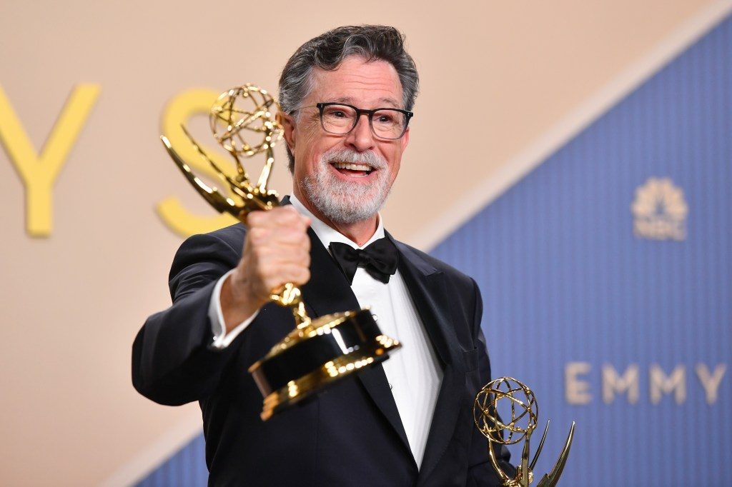Colbert grabs 14th Emmy, drops LOTR script hint, plans surprise cameo.