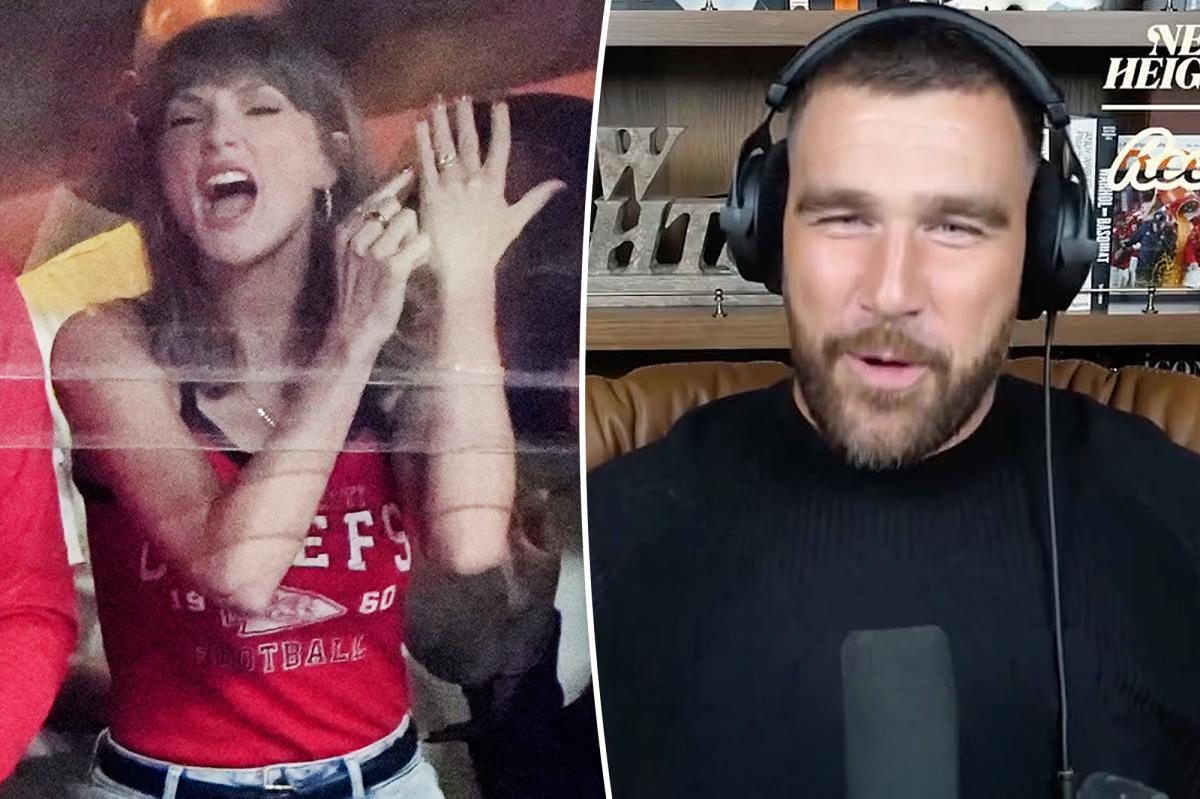 Travis Kelce lights up after Taylor Swift shouts ‘that’s my husband!’